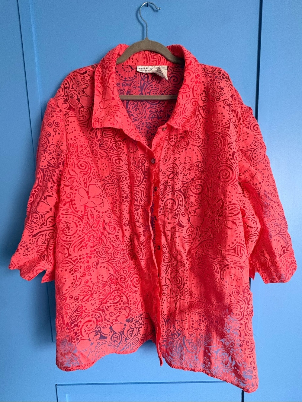 White Stag Coral Sheer Button-Down w/ Floral Pattern - Women’s Plus 30w/32w​